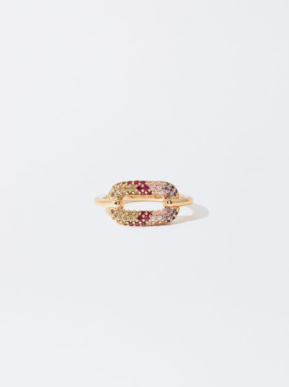 Golden Ring With Zircons, , hi-res