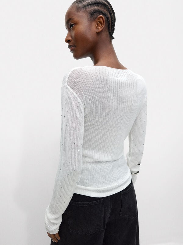 Knit sweater with rhinestones