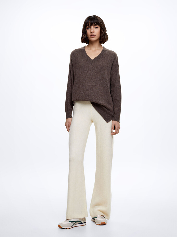 100% Cashmere Knitted Sweater, Brown, hi-res