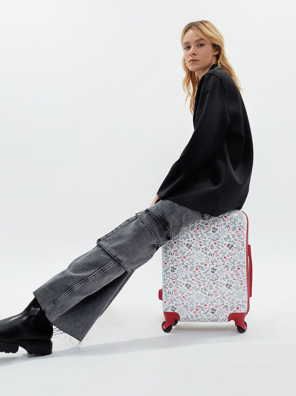 Printed Cabin Trolley, Black, hi-res