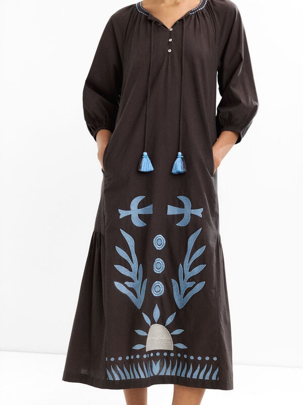 100% cotton embroidered midi dress