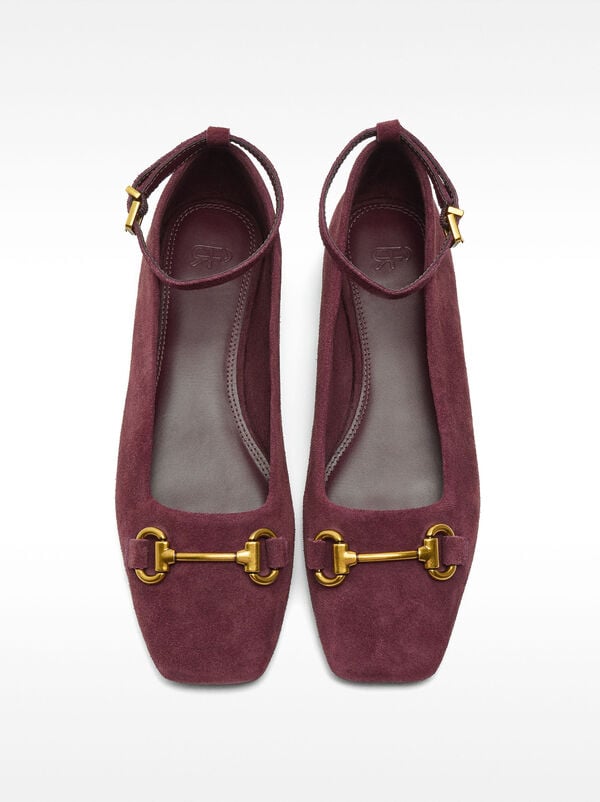 Ankle-strap leather ballet flats