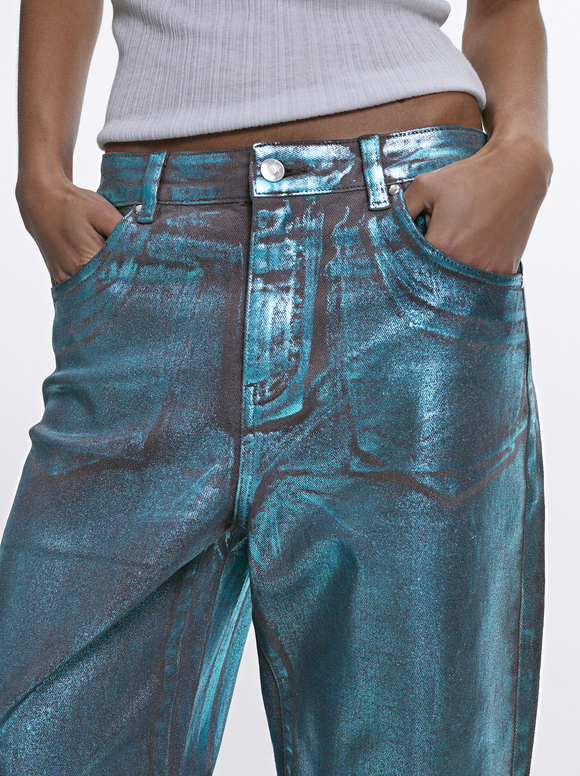 Pantalón Vaquero Metalizado, Azul, hi-res