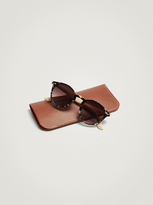 Sunglasses With Round Frames, Brown, hi-res