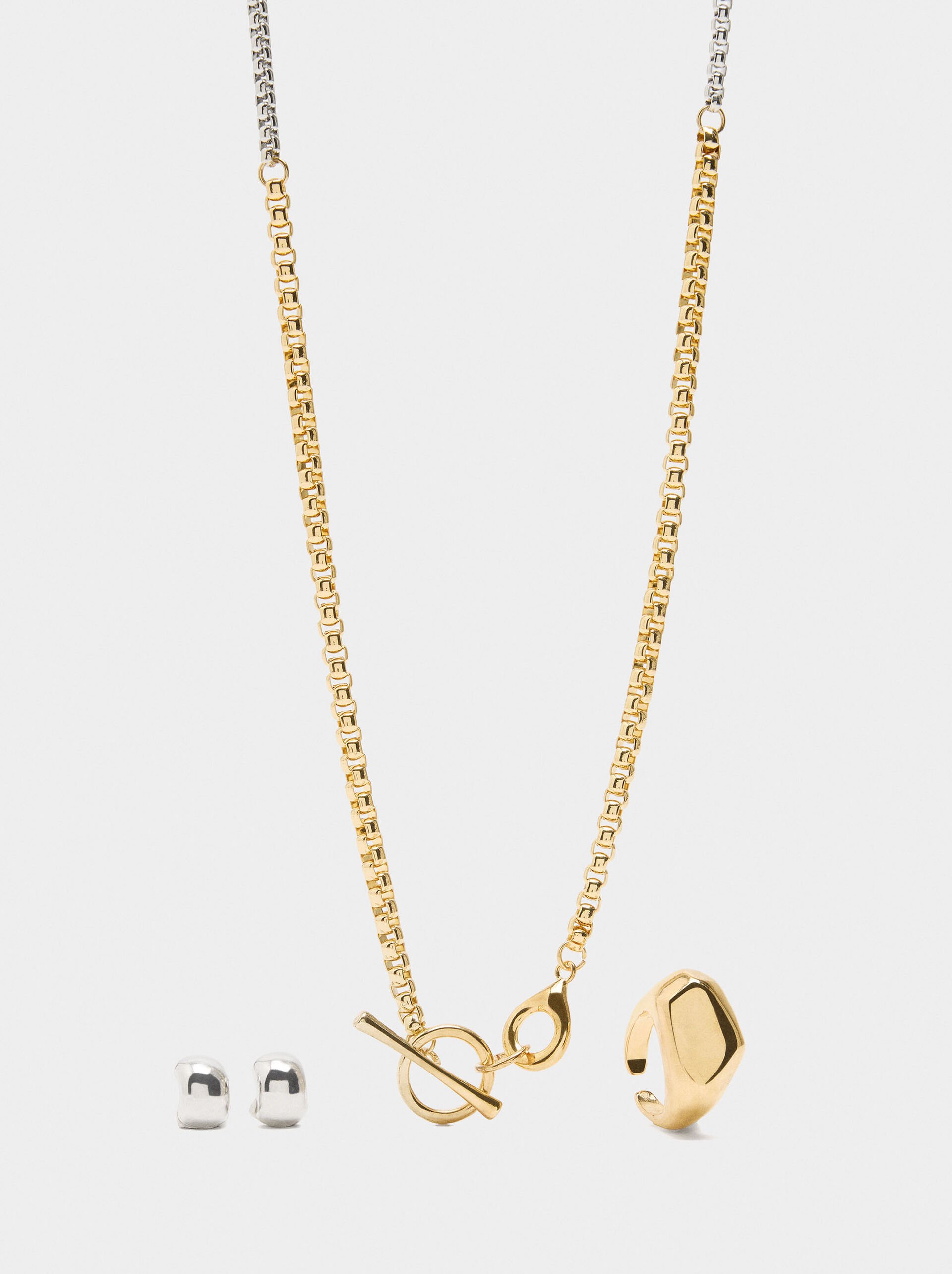Bicolor set of necklace + earrings +  ring image number 0.0
