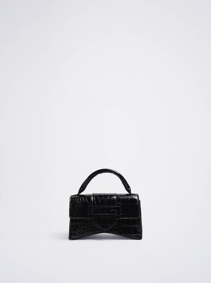 Embossed Animal Handbag, Black, hi-res