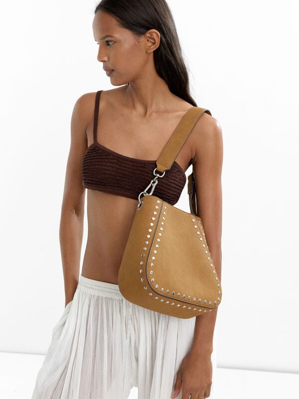 Shoulder bag with studs leather effect
