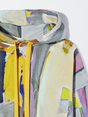 Online Exclusive - Printed Sweater With Hood, Multicolor, hi-res