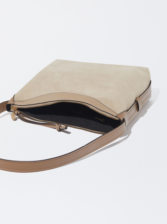 Borsa A Tracolla In Camoscio, Avorio, hi-res