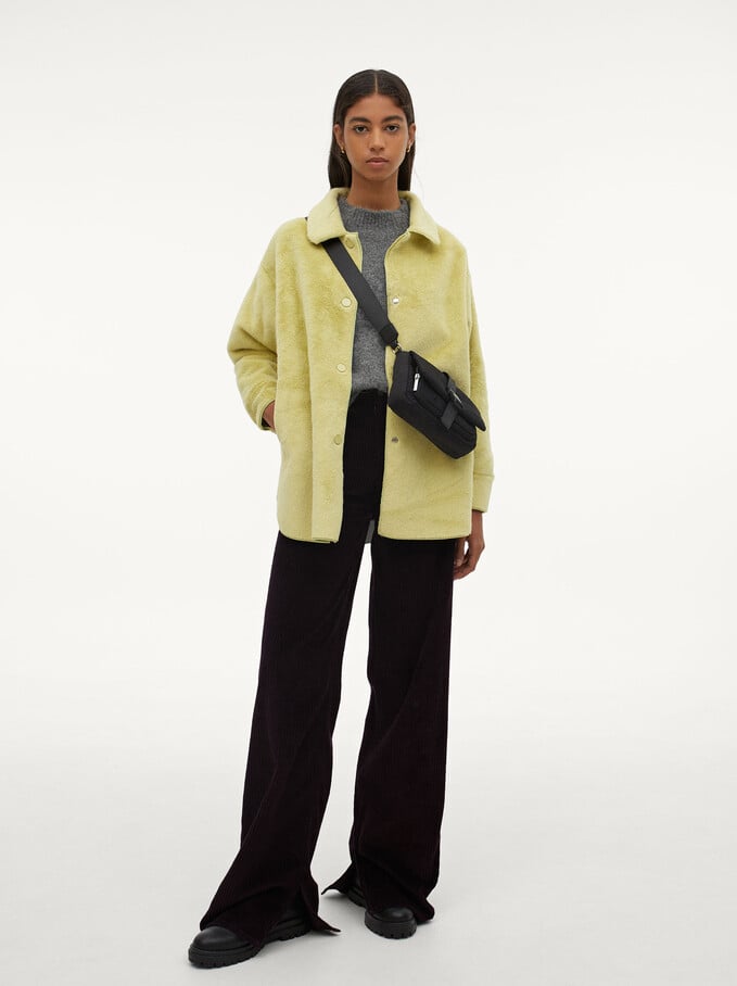 Fur Coat With Pockets And Button Closure, Yellow, hi-res