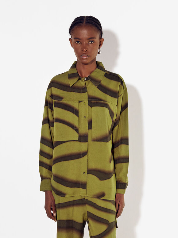 Lyocell Printed Shirt, Green, hi-res