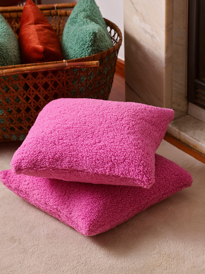 Green Faux Shearling Cushion With Filling, Pink, hi-res