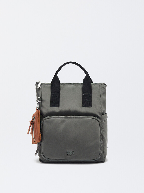 Sac À Dos En Nylon Avec Pendentif, Vert, hi-res