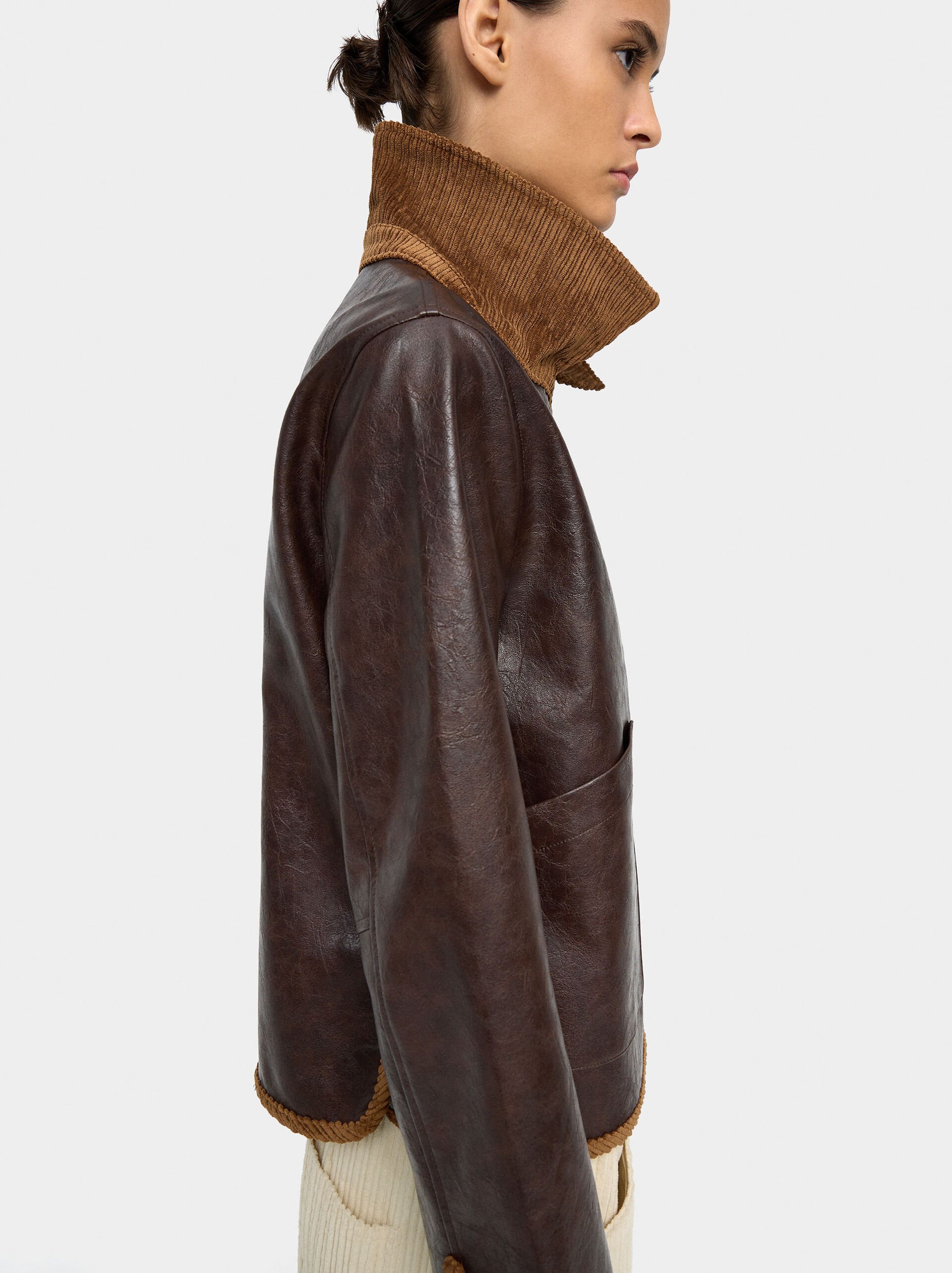 Leather-effect jacket with contrast collar image number 1.0