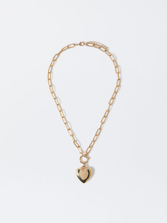 Golden Necklace With Heart Pendant, , hi-res