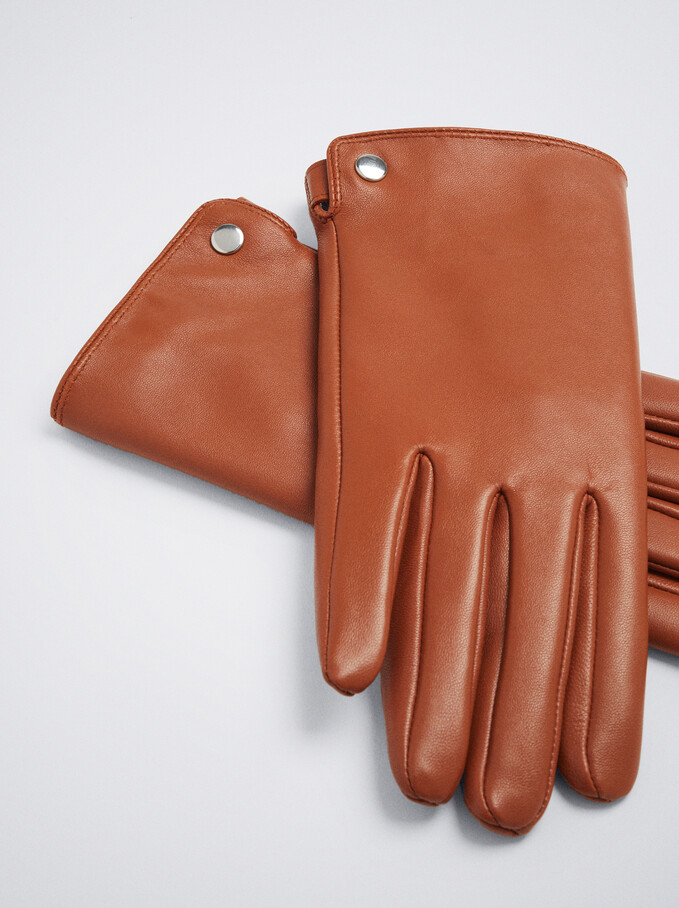 Leather Gloves, Brown, hi-res