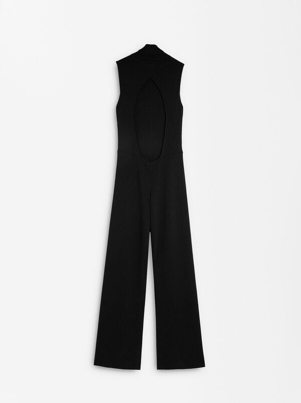 Knit jumpsuit with high neck