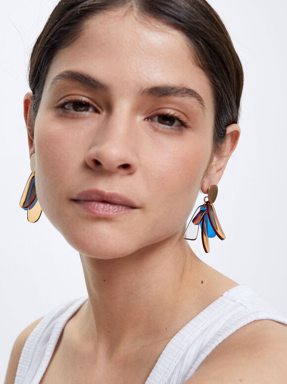 Resin Rlower Earrings, Multicolor, hi-res
