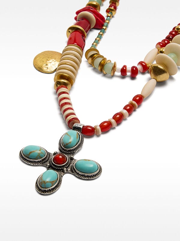 Set of necklaces with stone pendants