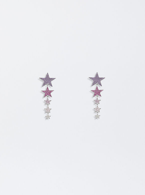 Star And Zirconia Earrings, Multicolor, hi-res