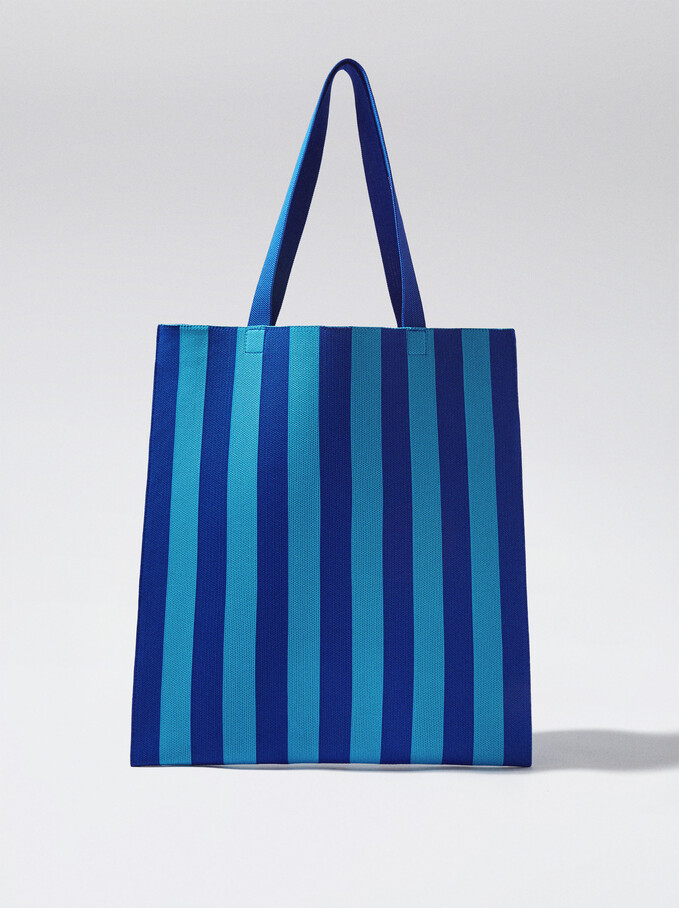 Sac Cabas À Imprimé Rayé, Bleu, hi-res