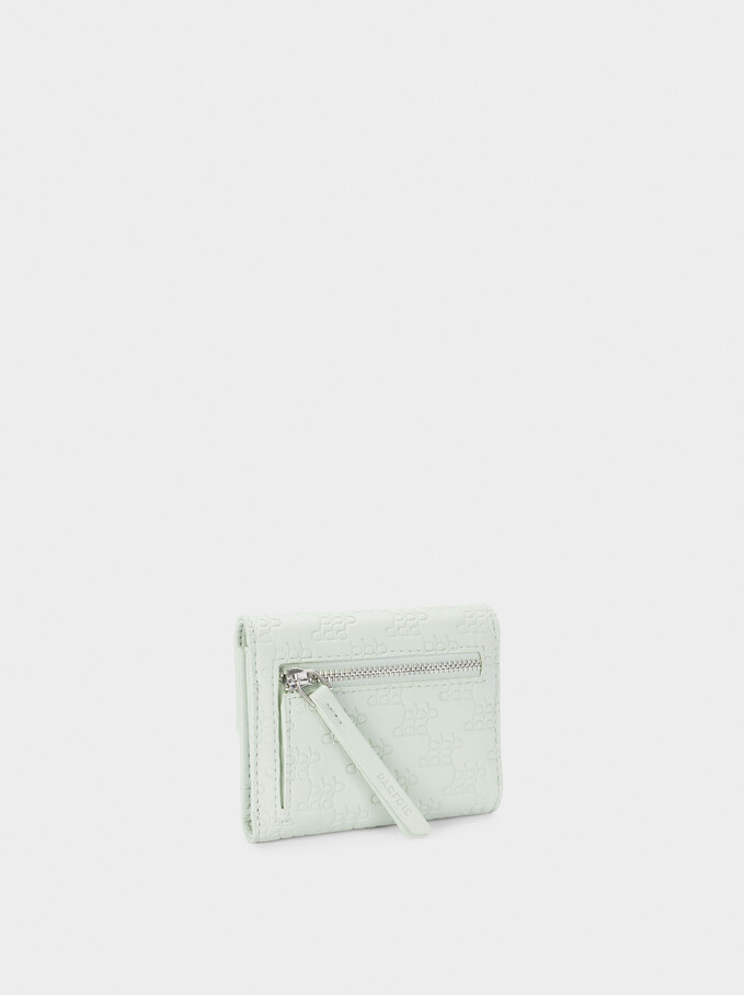 Embossed Card Holder With Coin Purse, Green, hi-res