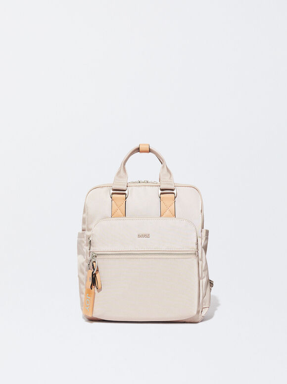 Nylon Backpack With Outside Pockets, Ecru, hi-res