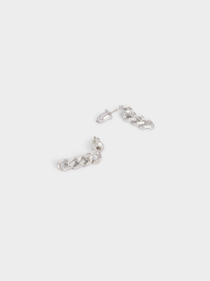 Short Silver Earrings With Links, Silver, hi-res