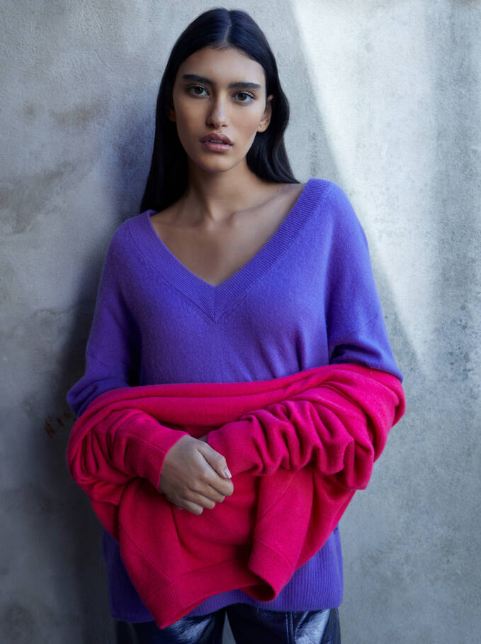 100% Cashmere Knitted Sweater, Purple, hi-res