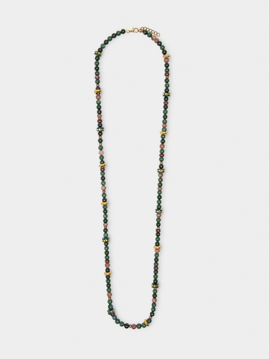 Long necklace with stone and resin beads