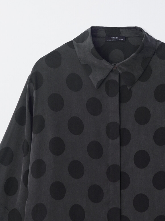 Online Exclusive - Polka Dot Lyocell Shirt, Black, hi-res