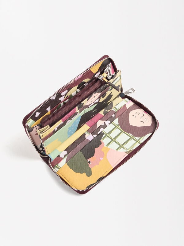 Printed wallet with zipper