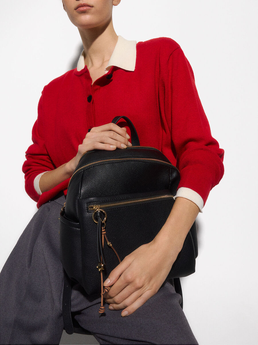 Textured backpack with pendant