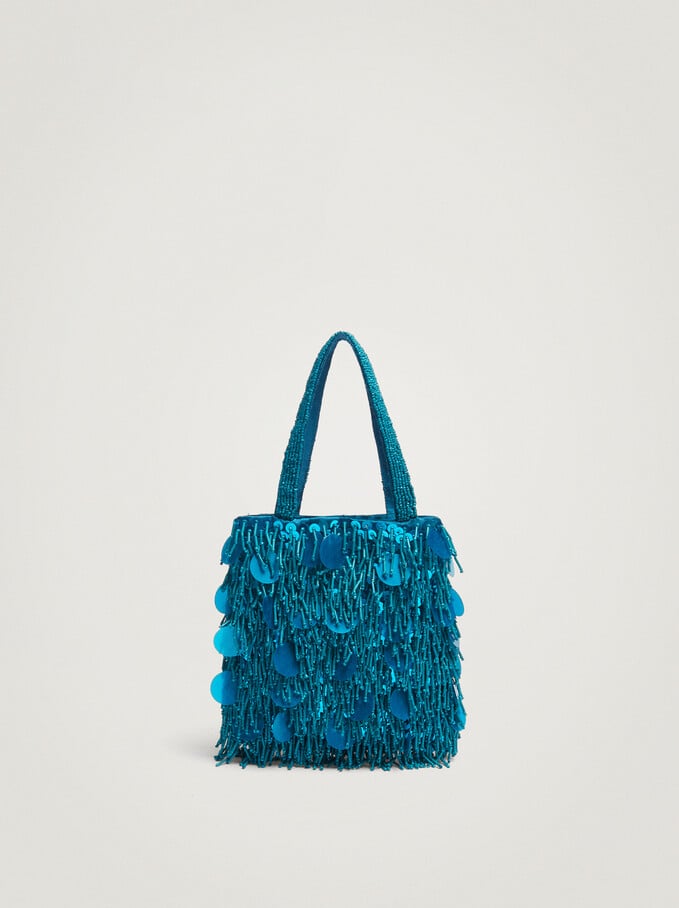 Party Handbag With Sequins And Beads, Blue, hi-res