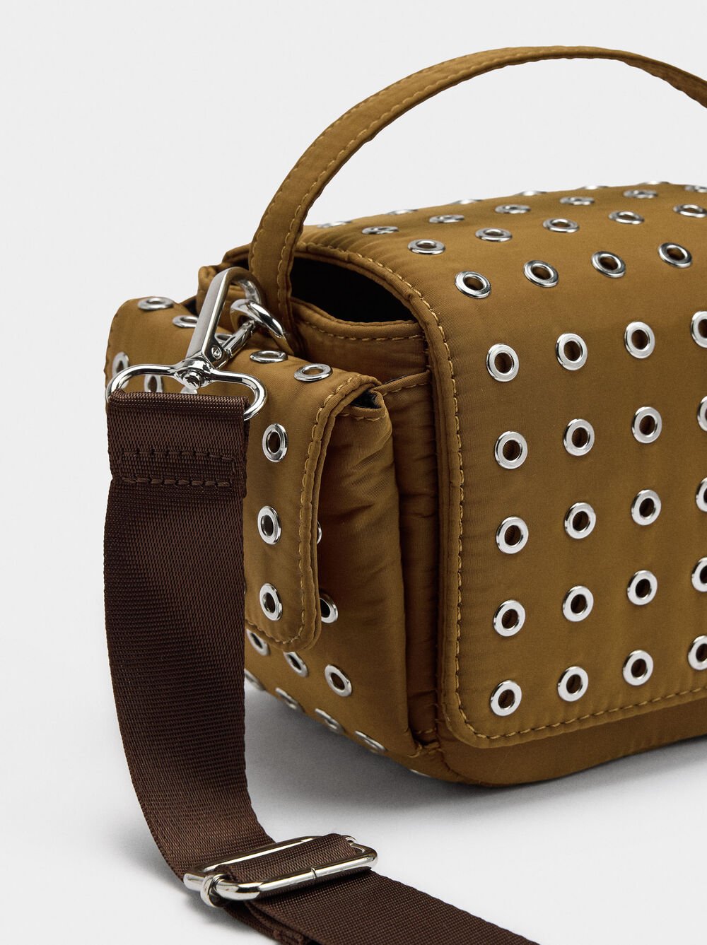 Nylon crossbody bag with studs