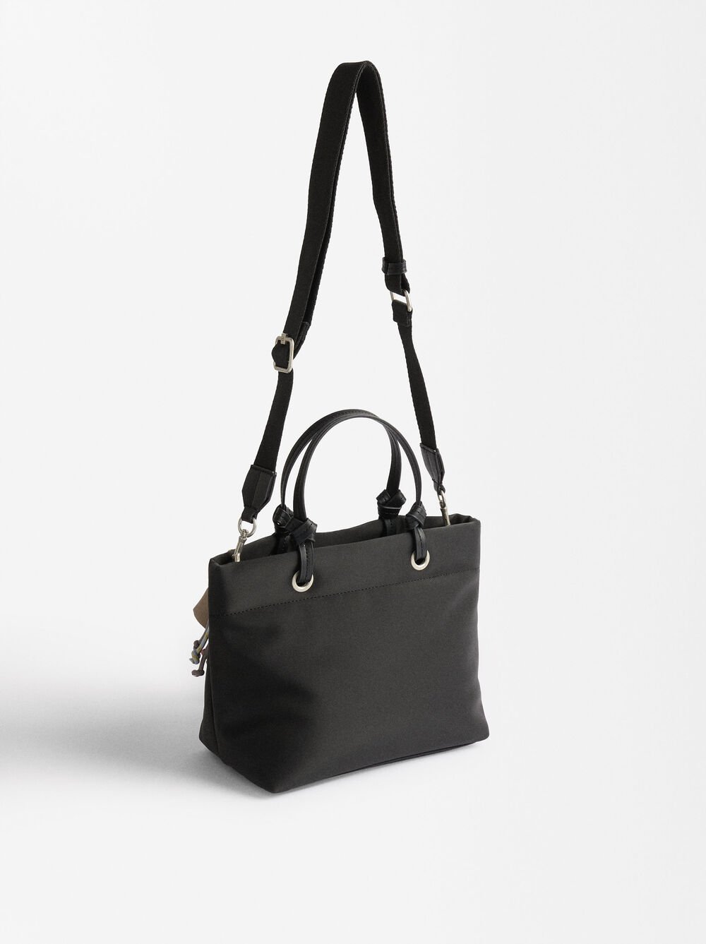 Nylon-effect tote bag with charm