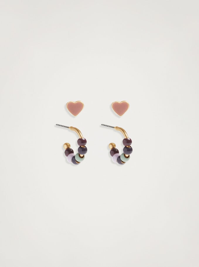 Set Of Hoops With Stones And Heart, Multicolor, hi-res