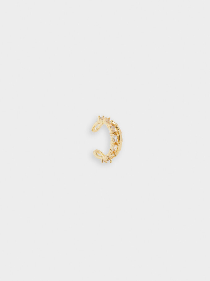 Earcuff Earrings With Cubic Zirconia, Golden, hi-res
