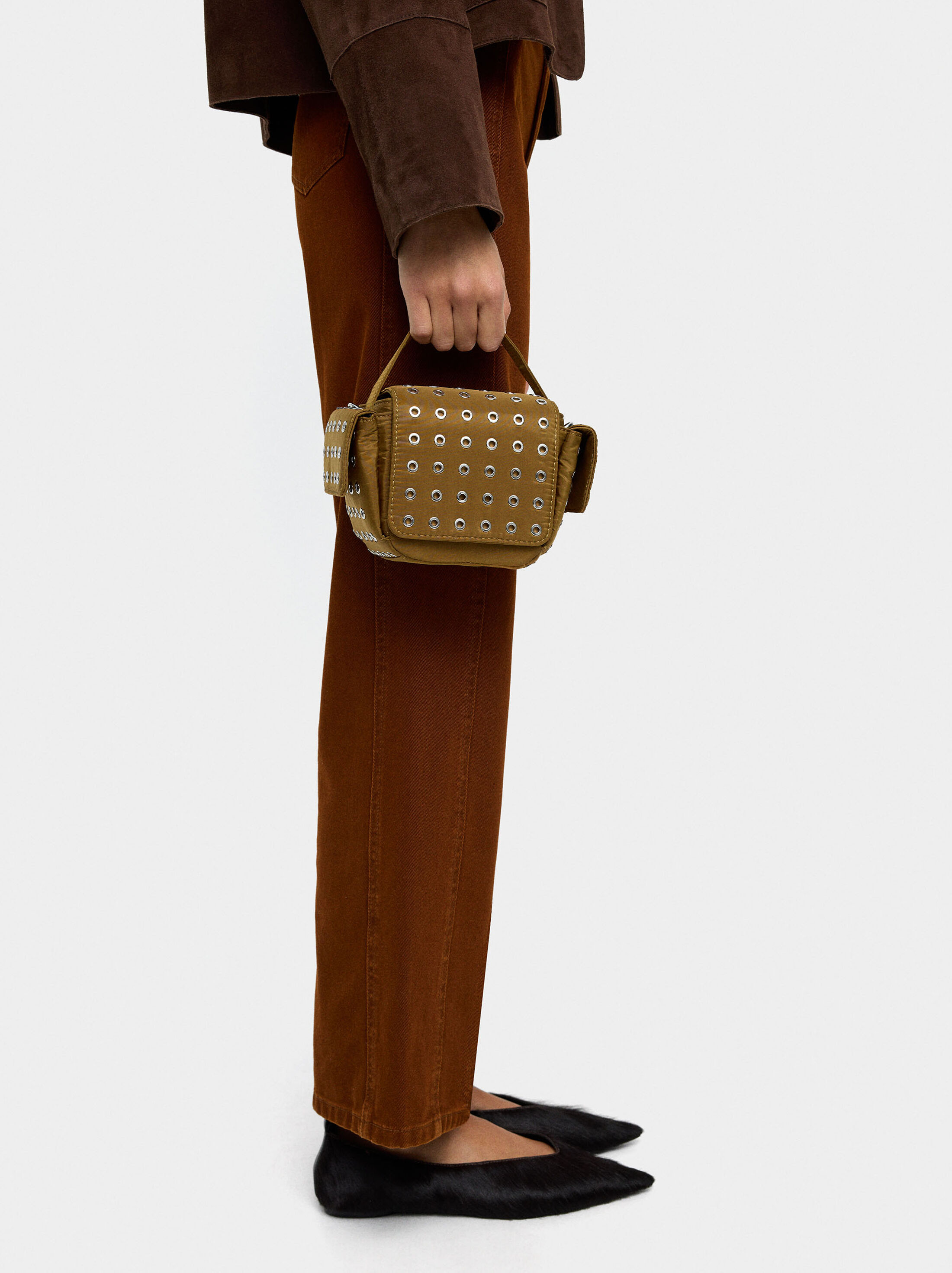 Nylon crossbody bag with studs image number 1.0