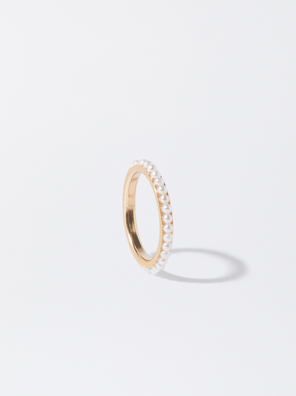 Ring With Faux Pearls, Golden, hi-res