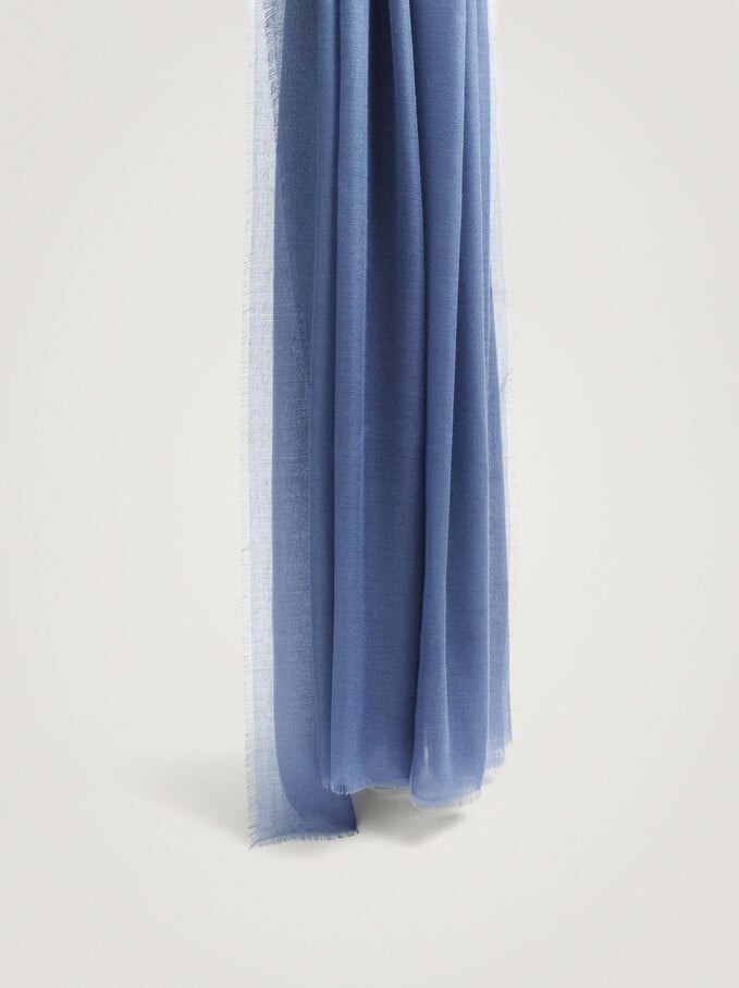 Plain Pashmina Made From Recycled Materials, Blue, hi-res