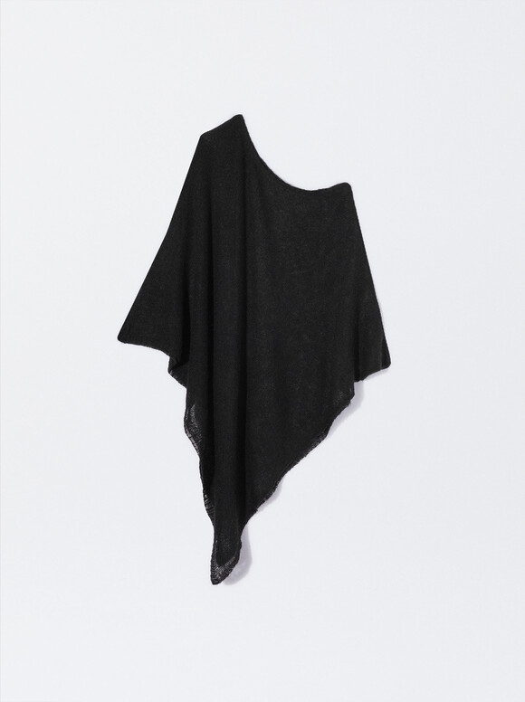 Knitted Cape, Black, hi-res