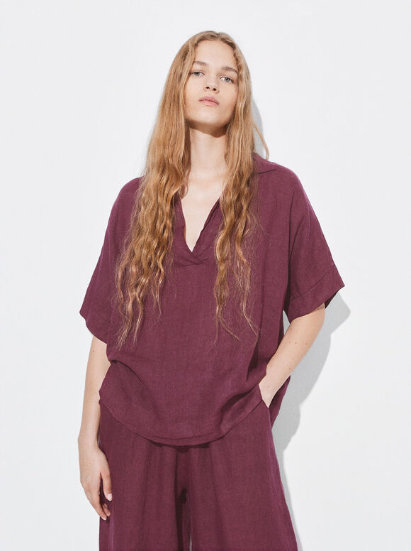 100% Lin Shirt , Bordeaux, hi-res