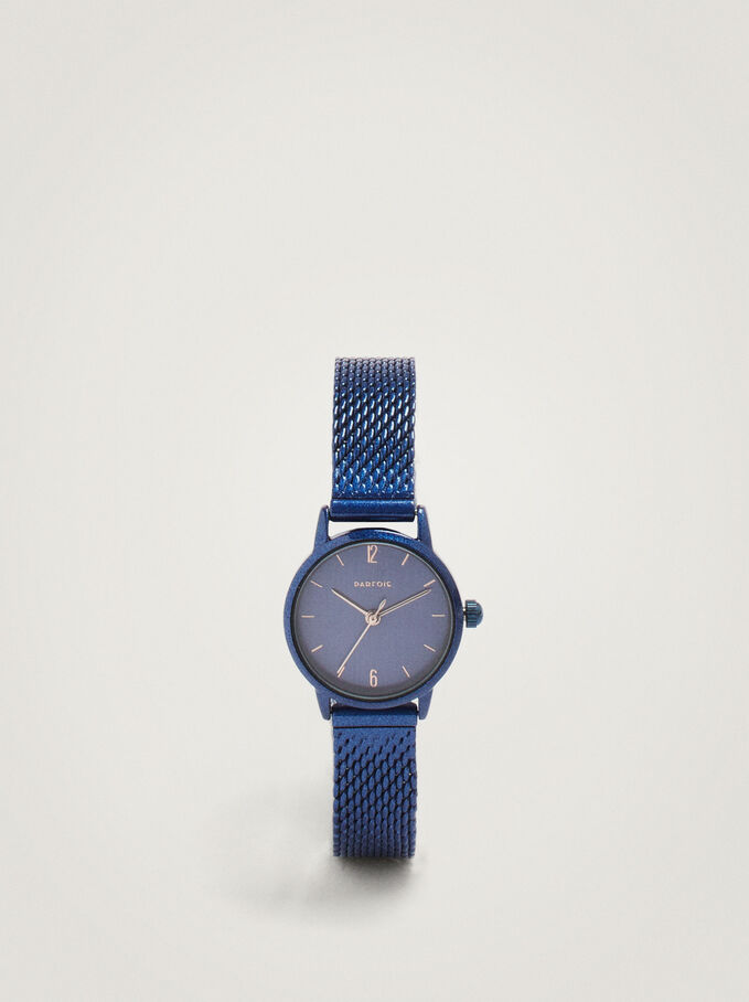 Relógio De Aço Bracelete De Malha Milanesa, Azul Marinho, hi-res