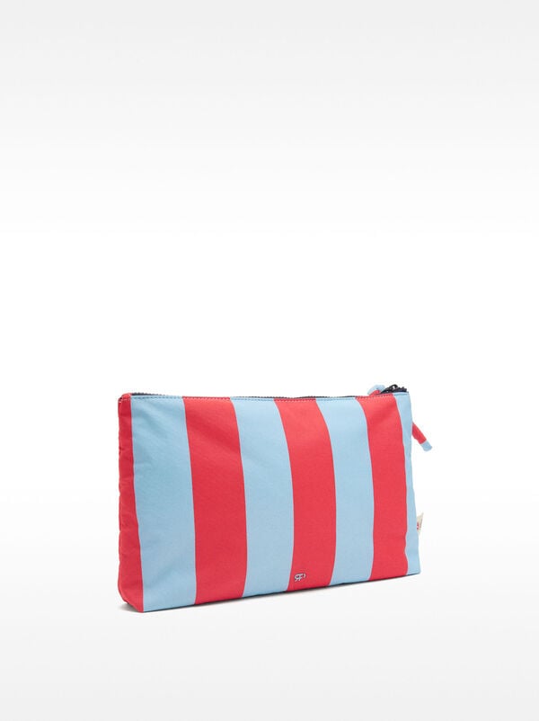 Striped nylon cosmetic bag
