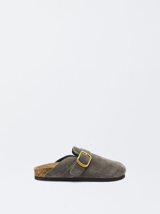 Leather Clogs With Buckles, Grey, hi-res