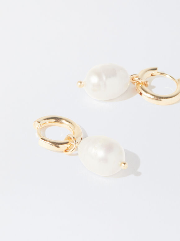 Gold-Toned Hoop Earrings With Freshwater Pearls, Golden, hi-res