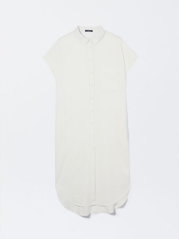 Lyocell Shirt Dress, White, hi-res