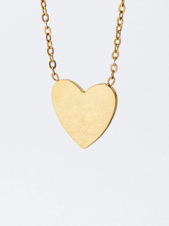 Online Exclusive - Personalized Golden Stainless Steel Heart Necklace, Golden, hi-res