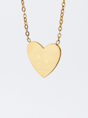 Online Exclusive - Personalized Golden Stainless Steel Heart Necklace, Golden, hi-res